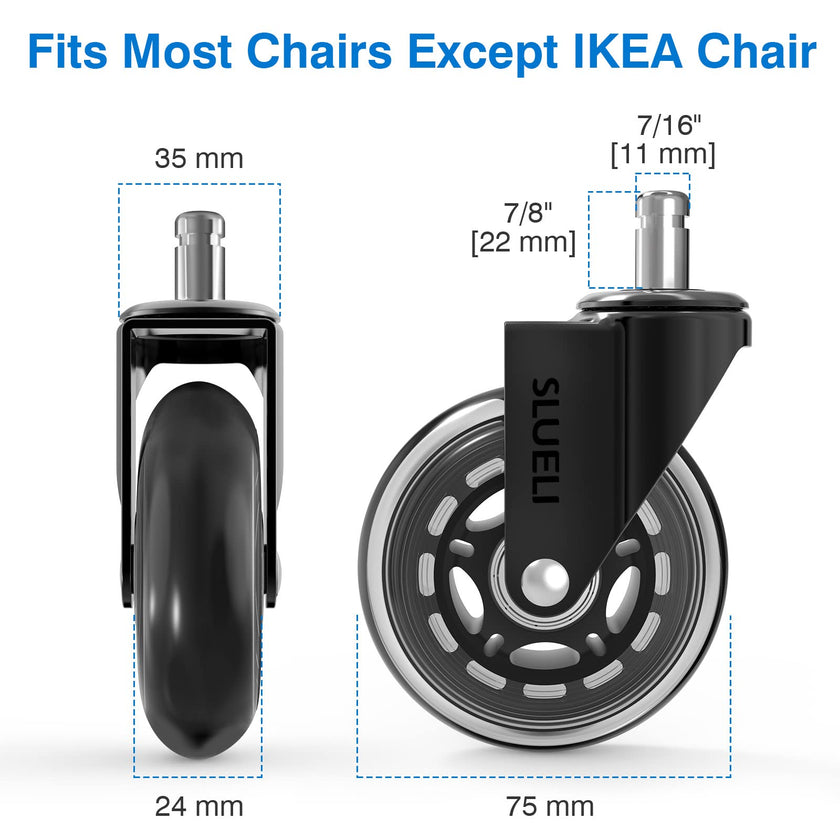 Office Chair Caster Wheels Replacement Rubber Chair Casters (Set of 5), 3 Inch Heavy-Duty Office Chair casters for Hardwood Floors Carpet and Tile Floors Universal fit 🍁 All In One Marketplace Canada