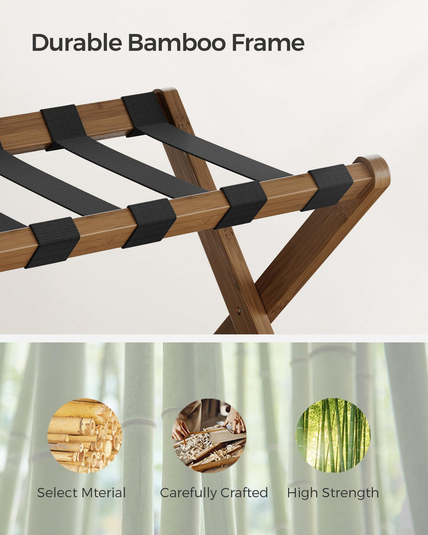 SONGMICS Luggage Rack, Bamboo Luggage Rack for Guest Room, Folding Suitcase Stand, for Hotel, Bedroom, Heavy-Duty, Holds up to 131 lb, Walnut Brown URLR007D01 🍁 All In One Marketplace Canada