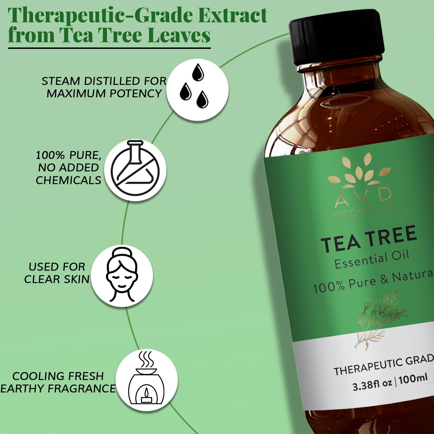 AVD Organics Tea Tree Oil | 100% Pure and Natural Tea Tree Essential Oil for skin | for Nail Fungus Face Aromatherapy Home Diffusers Carrier | 3.38 fl. Oz 🍁 All In One Marketplace Canada