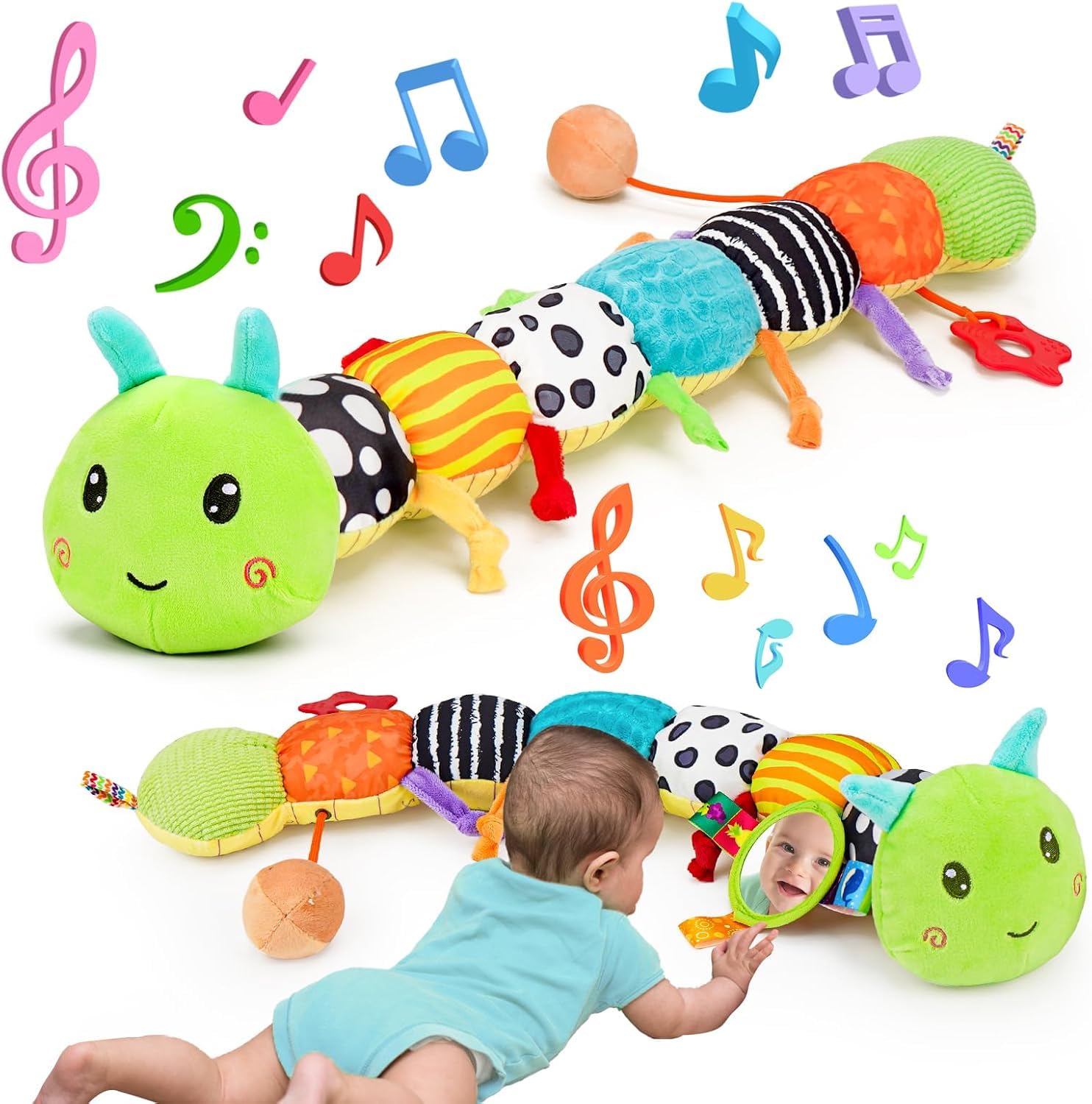 Baby Toys 0-3-6-12 Months, New Born Baby Boy Girl Gifts, Tummy Time Toys with Baby Mirror Teething Rattles Crinkle Music Sensory Toys for Newborn Babies Essentials 0 3 6 9 12 Month 🍁 All In One Marketplace Canada