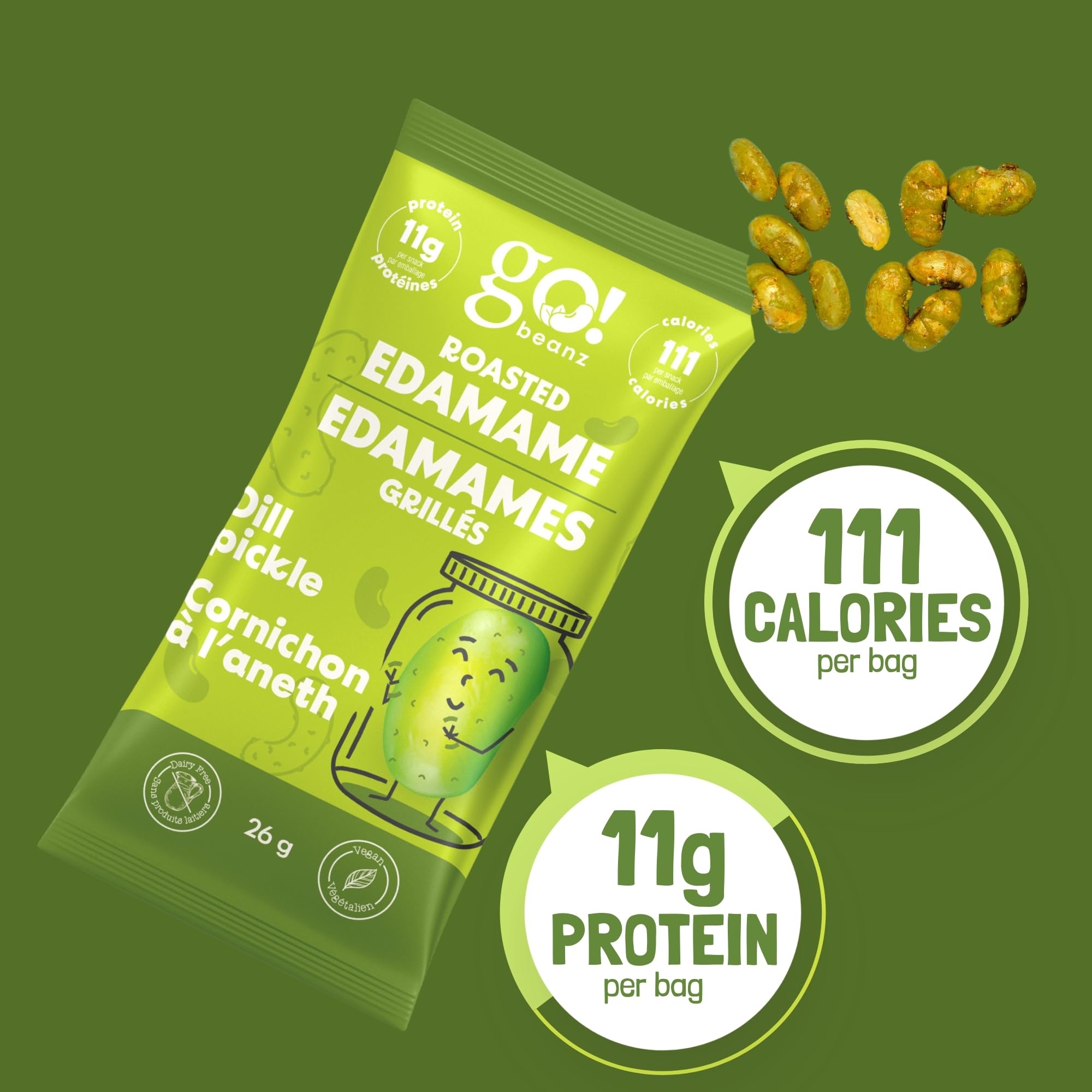 GoBeanz Crunchy Roasted Edamame, Tasty Dill Pickle High Protein Healthy Snack, For Adults & Kids, 20 Single Serve Packs, Low calorie, Low Sugar Plant Based, Salty Snacks 🍁 All In One Marketplace Canada