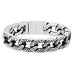 Men’s Heavy Stainless Steel Cuban Link Bracelet. Oxidized Chevron Accent Biker Chain