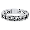 Men’s Heavy Stainless Steel Cuban Link Bracelet. Oxidized Chevron Accent Biker Chain