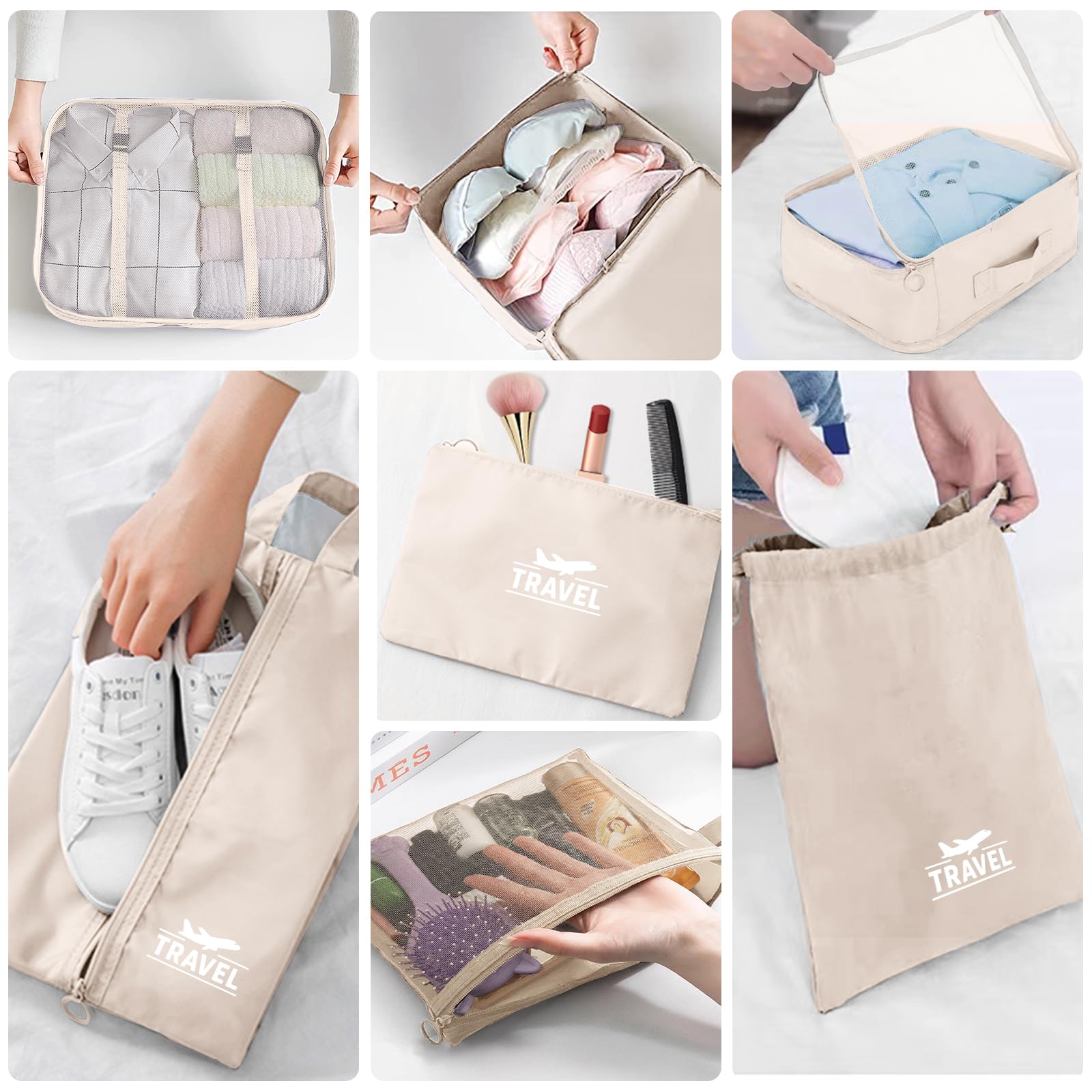 10 Set Packing Cubes for Suitcases, Packing Cubes Travel Essentials Organizer Bags, Travel Organizers (Beige) 🍁 All In One Marketplace Canada