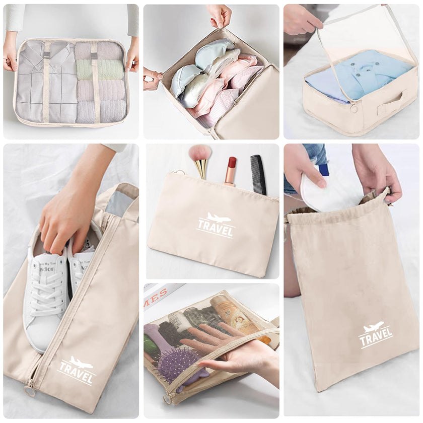 10 Set Packing Cubes for Suitcases, Packing Cubes Travel Essentials Organizer Bags, Travel Organizers (Beige) 🍁 All In One Marketplace Canada