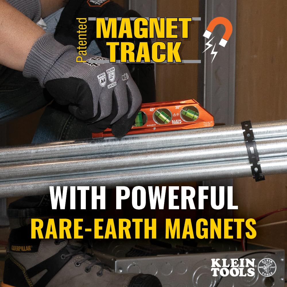 Klein Tools 935AB4V Level, 6-Inch Magnetic Torpedo and Conduit Level with 0/30/45/90 Degree Vials, V-Groove and Magnet Track, High Visibility Orange 🍁 All In One Marketplace Canada