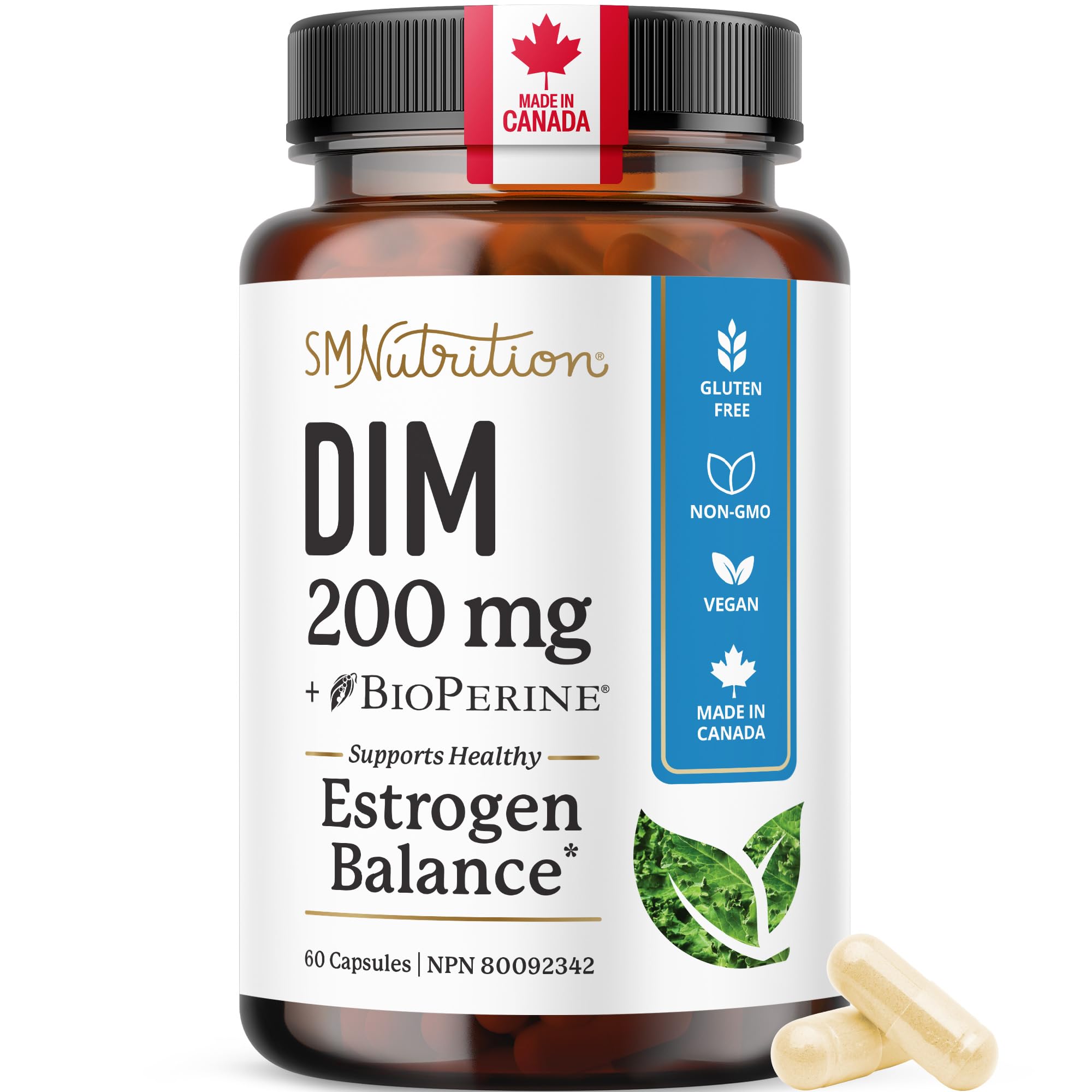 DIM Supplement 200 mg | Estrogen Balance for Women & Men | Hormonal Acne, Hormone Balance, PMS, Bloating, Antioxidant & Menopause Supplements for Women | Canadian Made, Vegan Diindolylmethane | 60 Ct 🍁 All In One Marketplace Canada