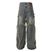 Wash Distressed Stitching Baggy Jeans Pant With Whiskers Same Style For Men And Women