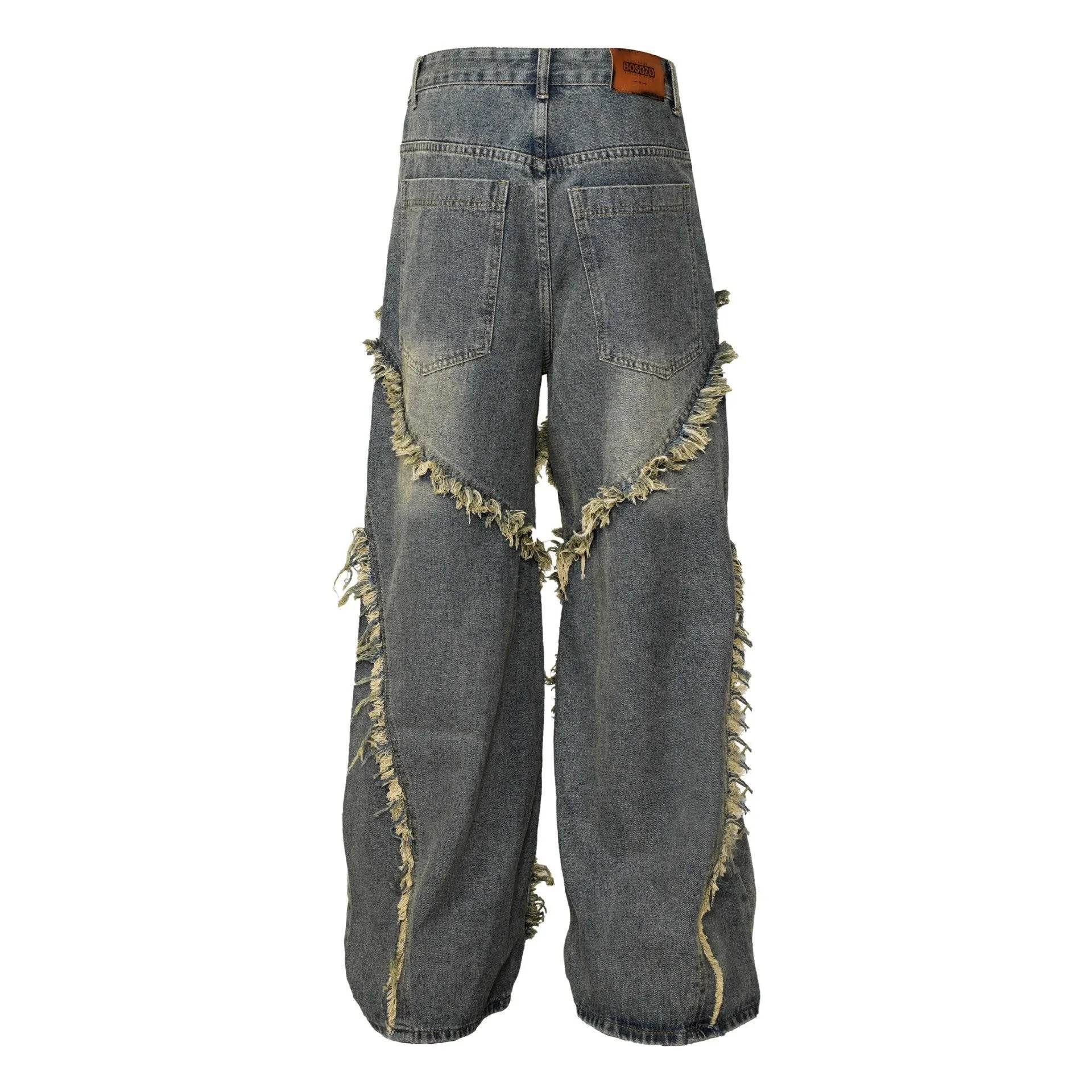 Wash Distressed Stitching Baggy Jeans Pant With Whiskers Same Style For Men And Women