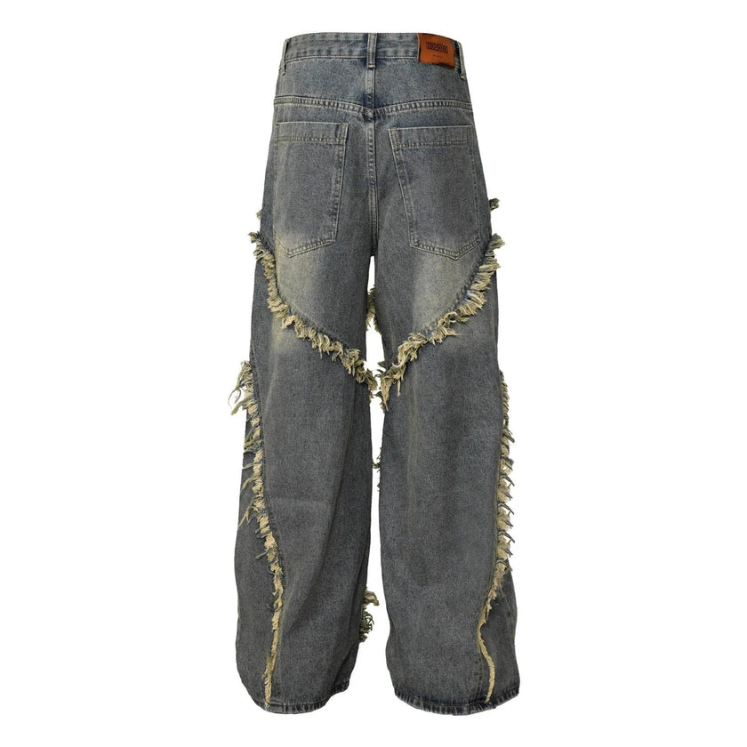 Wash Distressed Stitching Baggy Jeans Pant With Whiskers Same Style For Men And Women