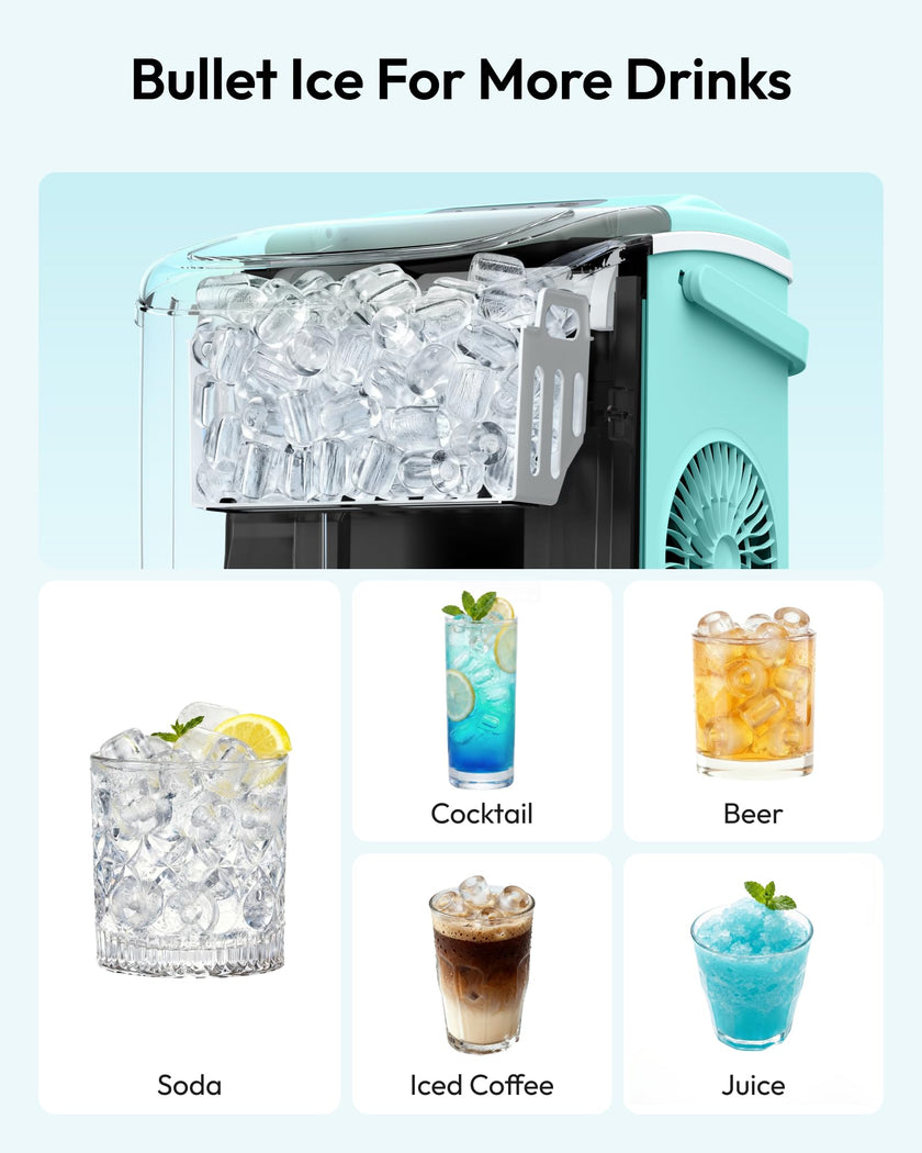 EUHOMY Countertop Ice Maker Machine with Handle, 26lbs Per Day, 9 Ice Cubes Ready in 6 Mins, Auto-Cleaning Portable Ice Maker with Basket and Scoop, for Home/Kitchen/Camping/RV (Green) 🍁 All In One Marketplace Canada