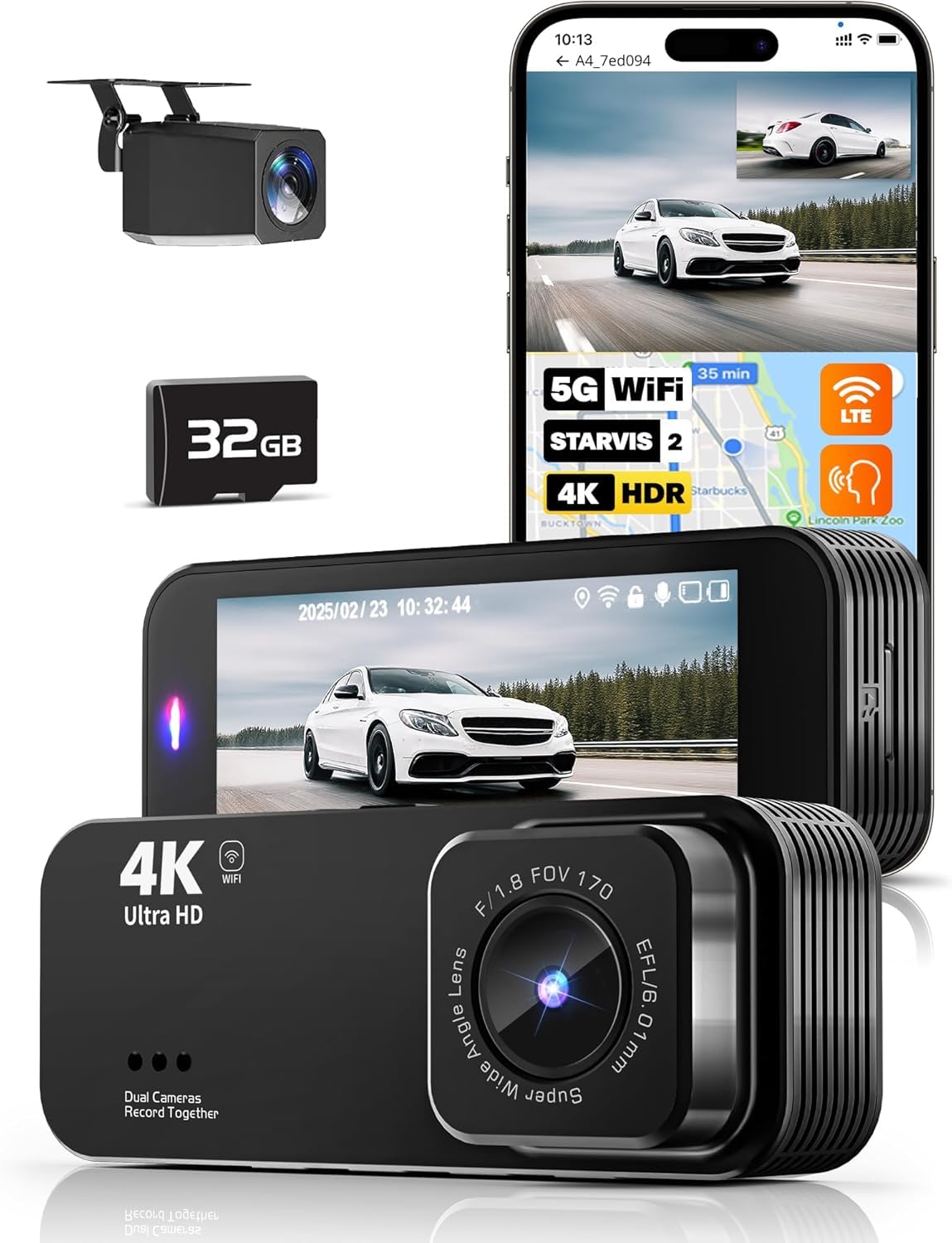 Dash Camera for Cars, 4K+1080P Dash Cam Front and Rear with 5G WiFi, Built-in 32GB Card, Night Vision, G-Sensor, 24H Parking Mode, Loop Recording 🍁 All In One Marketplace Canada