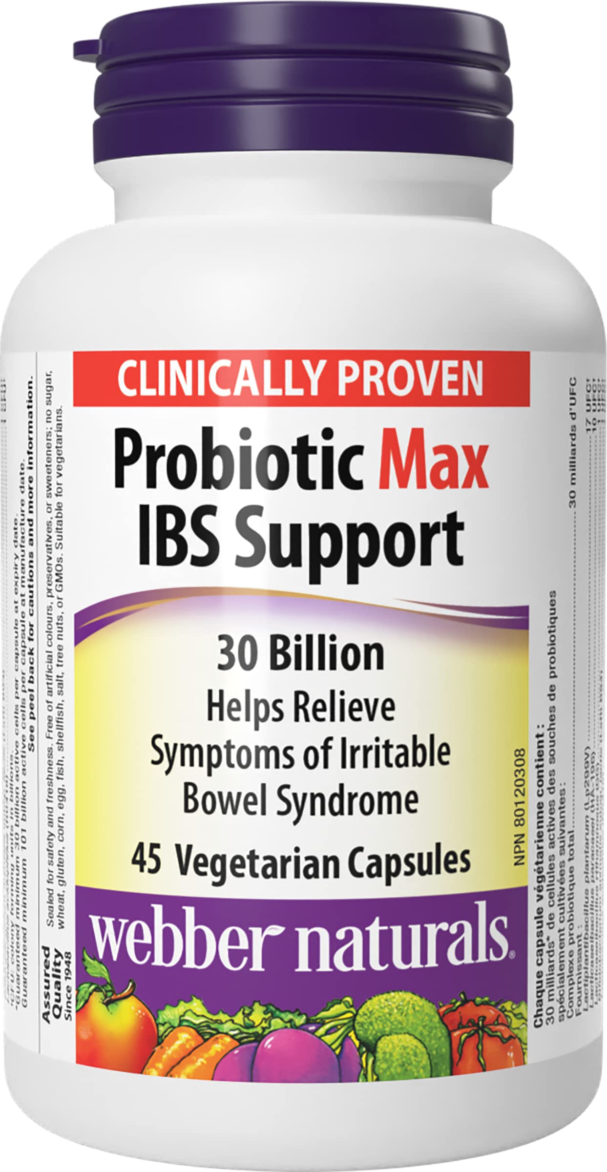 Webber Naturals Probiotic Max IBS Support, 30 Billion Active Cells, 5 Probiotic Strains, 45 Capsules, Helps Reduce Symptoms of Irritable Bowel Syndrome, Vegetarian 🍁 All In One Marketplace Canada