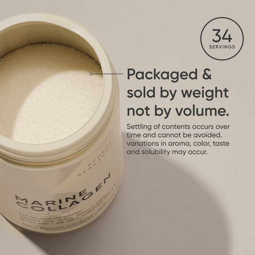 Sports Research® Marine Collagen Peptides Powder - Sourced from Wild-Caught Fish, Pescatarian Friendly, Keto Certified & Non-GMO Verified - Easy to Mix in Water or Juice! (34 Servings) 🍁 All In One Marketplace Canada