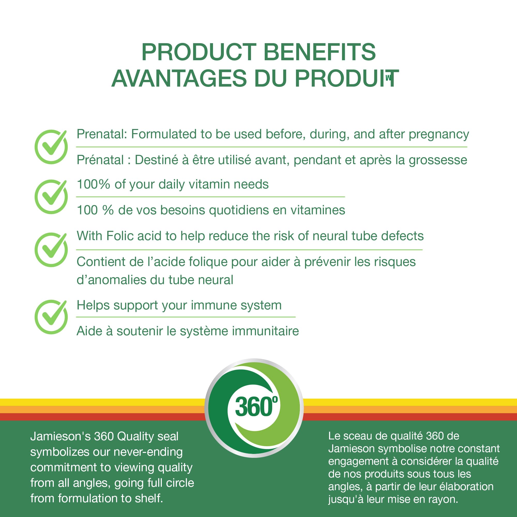 Jamieson Prenatal 100% Complete Multivitamin with Folic Acid and Iron, 100 Caplets. Formulated for Prenatal and Postnatal, and While Breastfeeding, Prevents Neural Tube Defects, One Per Day 🍁 All In One Marketplace Canada