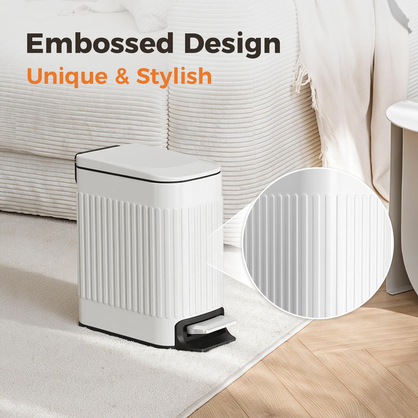 TrashAid Slim Bathroom Trash Can with Lid Soft Close, 6 Liter/1.6 Gallon Stainless Steel Small Garbage Can with Removable Inner Bucket, Step Pedal, Slim Wastebasket for Toilet, Office, Bedroom, White 🍁 All In One Marketplace Canada