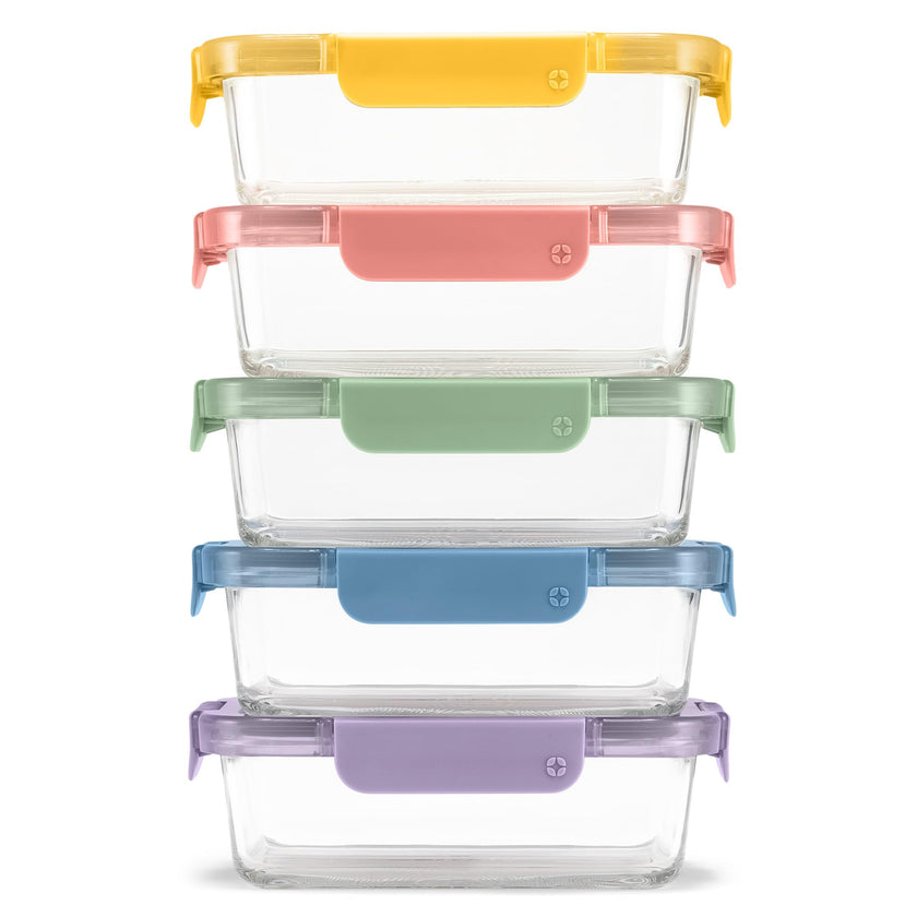Ello Color Lock 3.4 Cup 10PC, 5 Pack Glass Meal Prep Sets Leak-Proof Glass Food Storage Containers with Airtight BPA-Free Plastic Lids, Dishwasher, Microwave, and Freezer Safe, Desert Festival 🍁 All In One Marketplace Canada