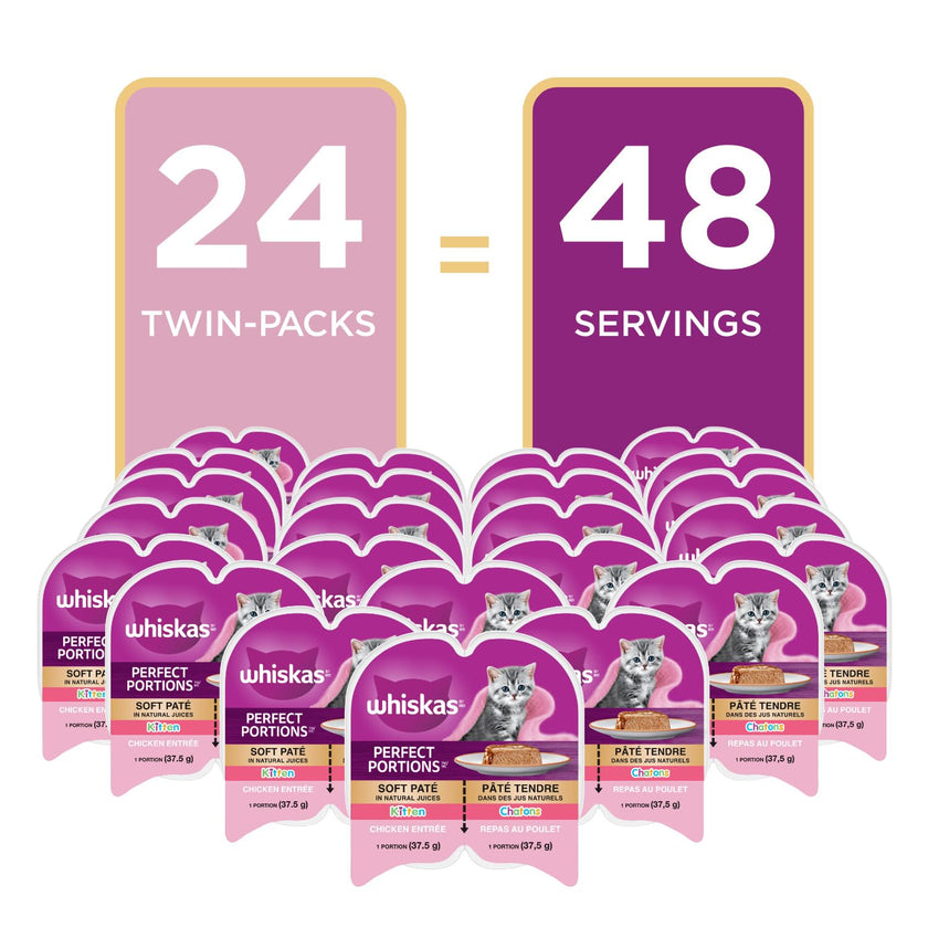WHISKAS Perfect Portions Kitten Food - Wet Cat Food Paté, Chicken Entrée, 75g (24 Pack) 🍁 All In One Marketplace Canada
