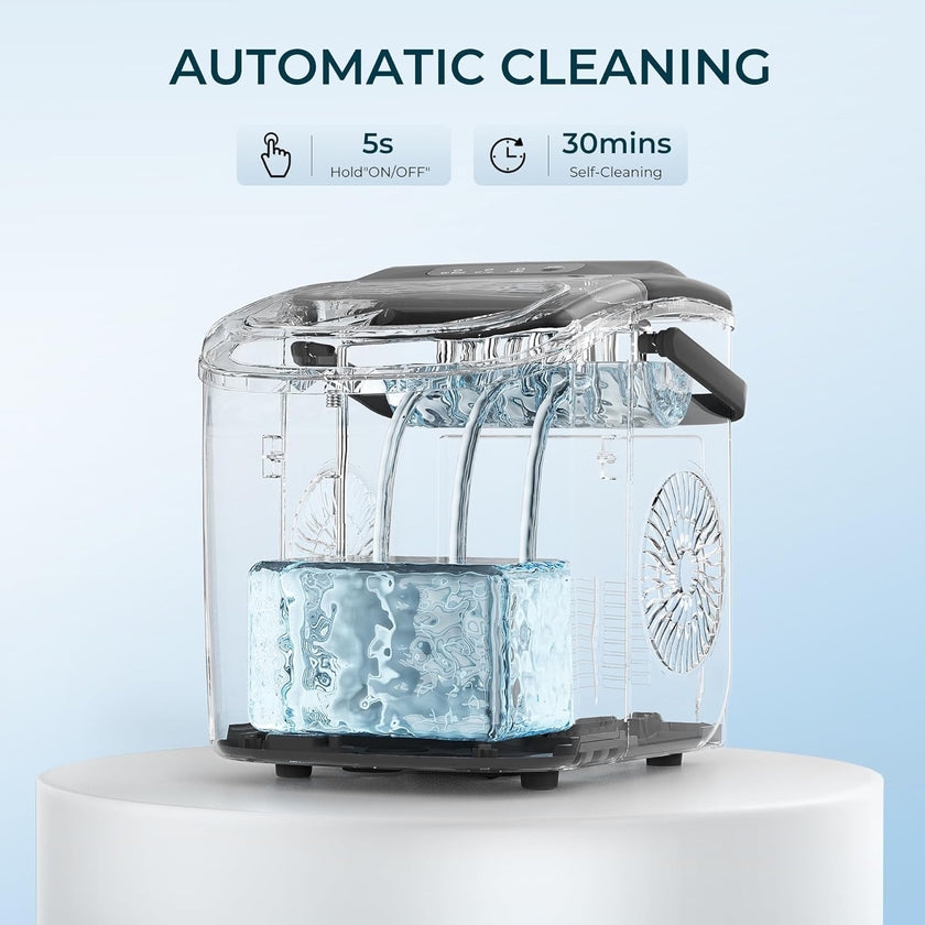 EUHOMY Countertop Ice Maker Machine with Handle, 26.4lbs Per Day, 9 Ice Cubes Ready in 6 Mins, Auto-Cleaning Portable Ice Maker with Basket and Scoop, for Home/Kitchen/Camping/RV (Black) 🍁 All In One Marketplace Canada