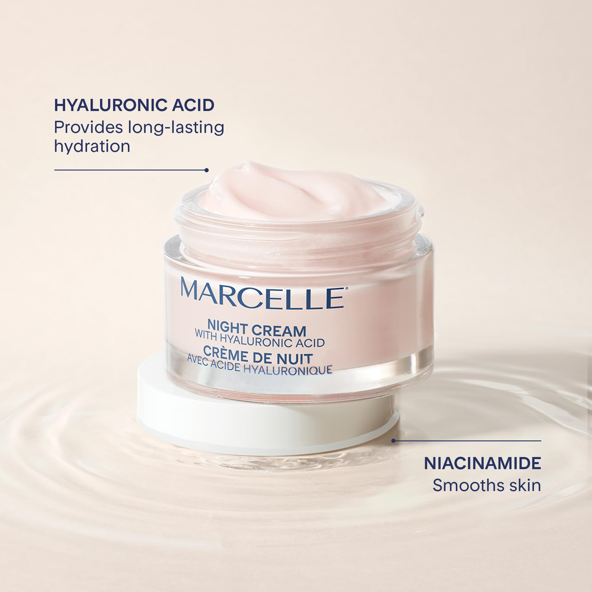 Marcelle Night Cream with Hyaluronic Acid, Vegan, Cruelty-Free, Clean Formula, Non-Comedogenic, Fragrance-Free, Paraben-Free, Mineral Oil-Free, Hypoallergenic, 50 mL 🍁 All In One Marketplace Canada