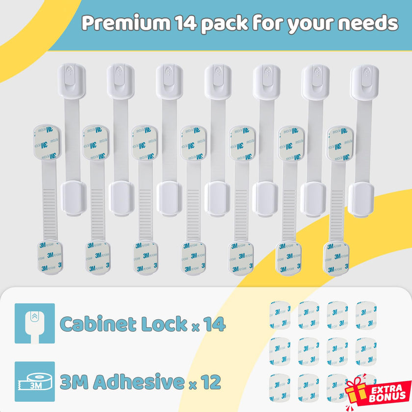 4our Kiddies 14 Pack Baby Proof Cabinet Latches, Childproof Drawer Latches with 12 Extra 3M Adhesives, Adjustable No Drilling Child Safety Cabinet Strap Locks, Baby Drawer Locks for Kids Baby Safety 🍁 All In One Marketplace Canada