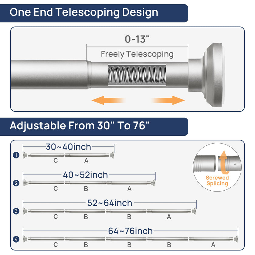 Shower Curtain Rod 30 to 76 Inches, 1 Inch Adjustable Spring Tension Stainless Steel Shower Rod No Drill for Bathroom, Closet, Window, Room Divider, Never Rust, Non Slip, Nickel 🍁 All In One Marketplace Canada