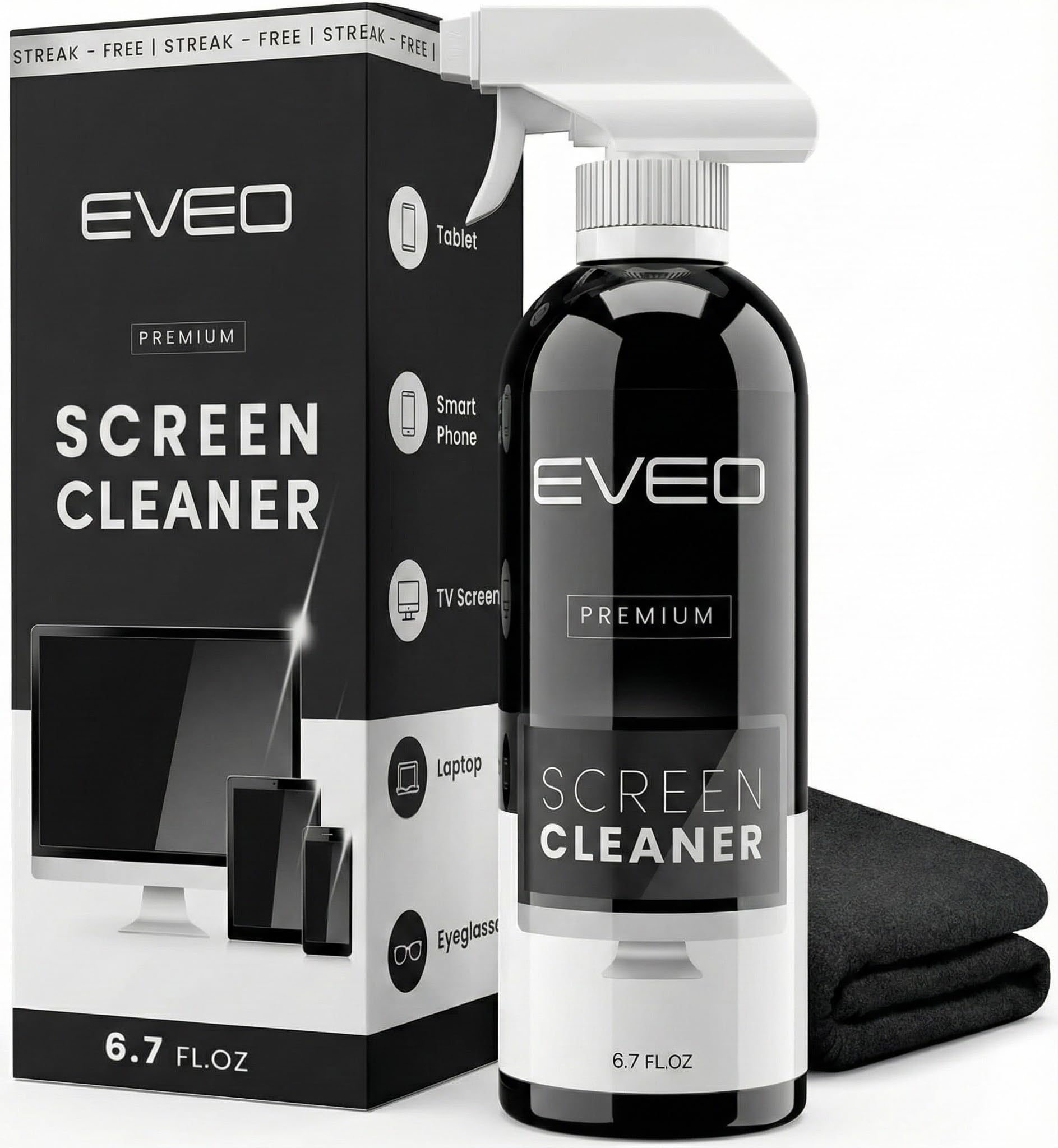 EVEO® Screen Cleaner Spray Kit (Streak-Free) TV Screen Cleaner for Smart TV, LCD, LED, OLED | Computer Spray and Wipe Microfiber Cloth for Monitor, Laptop, iPad, Car & More - 1 Pack 🍁 All In One Marketplace Canada
