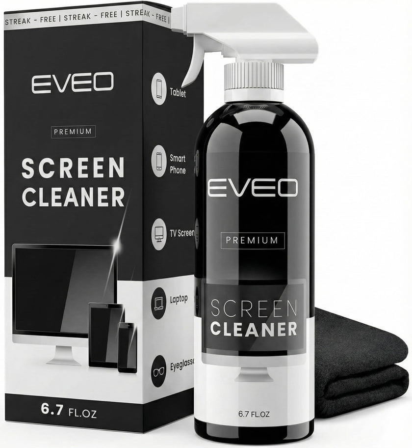 EVEO® Screen Cleaner Spray Kit (Streak-Free) TV Screen Cleaner for Smart TV, LCD, LED, OLED | Computer Spray and Wipe Microfiber Cloth for Monitor, Laptop, iPad, Car & More - 1 Pack 🍁 All In One Marketplace Canada