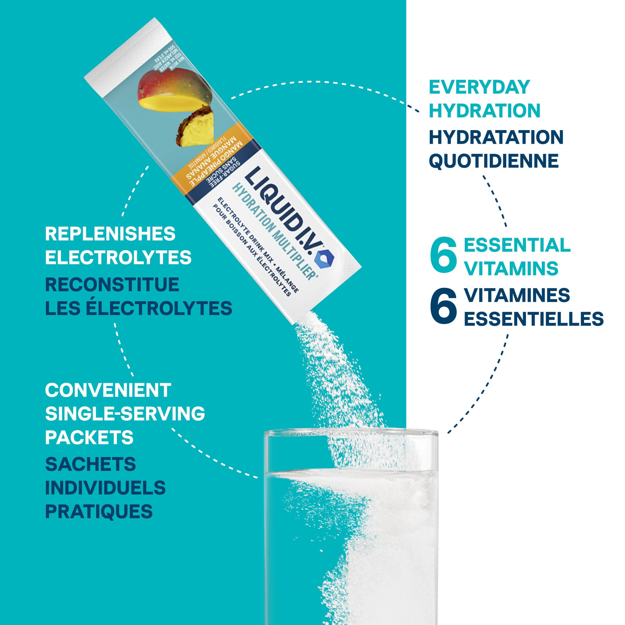 Liquid I.V. - Hydration Multiplier Electrolyte Drink Mix for Everyday - Hydration with Mango Pineapple flavour and Zero Sugar (18 sticks) 🍁 All In One Marketplace Canada
