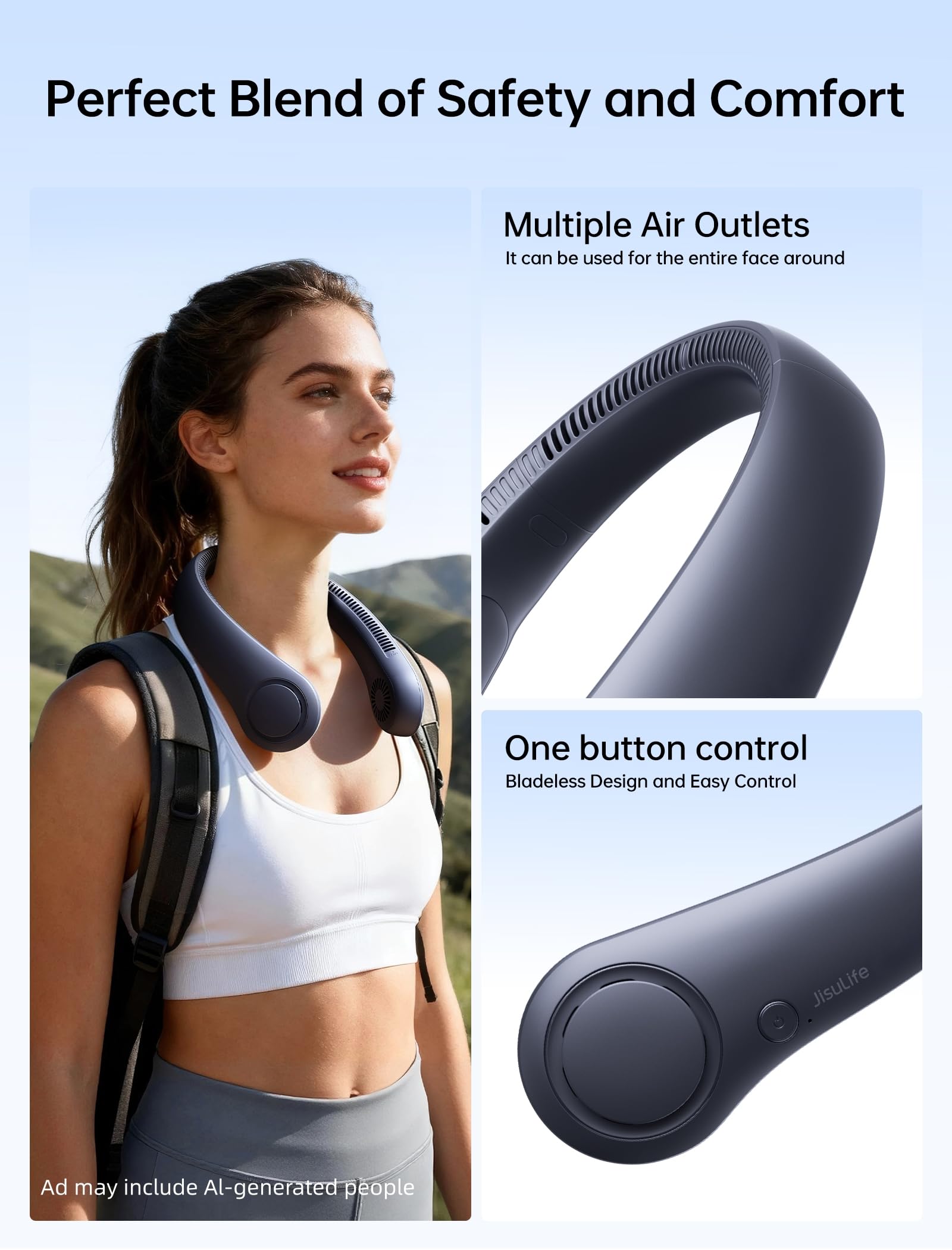 JISULIFE Portable Neck Fan, Hands Free Bladeless Fan, 4000 mAh Battery Operated Wearable Personal Fan, Leafless, Rechargeable, Headphone Design,5 Speeds Gifts for Women Men- Dark Blue 🍁 All In One Marketplace Canada