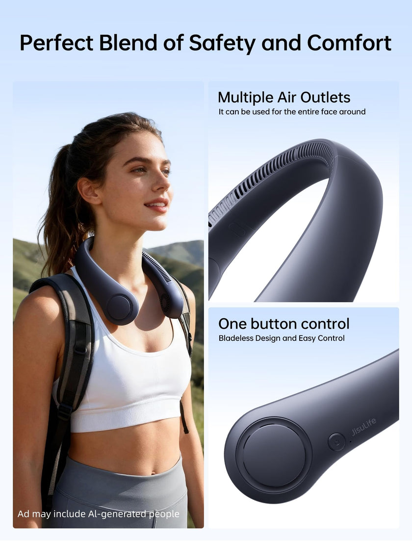 JISULIFE Portable Neck Fan, Hands Free Bladeless Fan, 4000 mAh Battery Operated Wearable Personal Fan, Leafless, Rechargeable, Headphone Design,5 Speeds Gifts for Women Men- Dark Blue 🍁 All In One Marketplace Canada