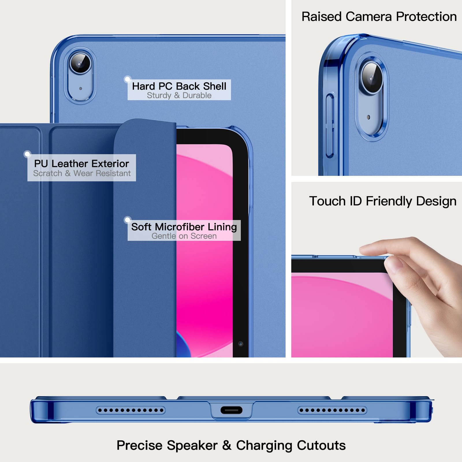 JETech Case for iPad (A16) 11th Generation 11 Inch 2025 / iPad 10th Generation 10.9 Inch 2022, Slim Smart Cover with Hard PC Translucent Back, Supports Touch ID, Auto Wake/Sleep (Navy Blue) 🍁 All In One Marketplace Canada