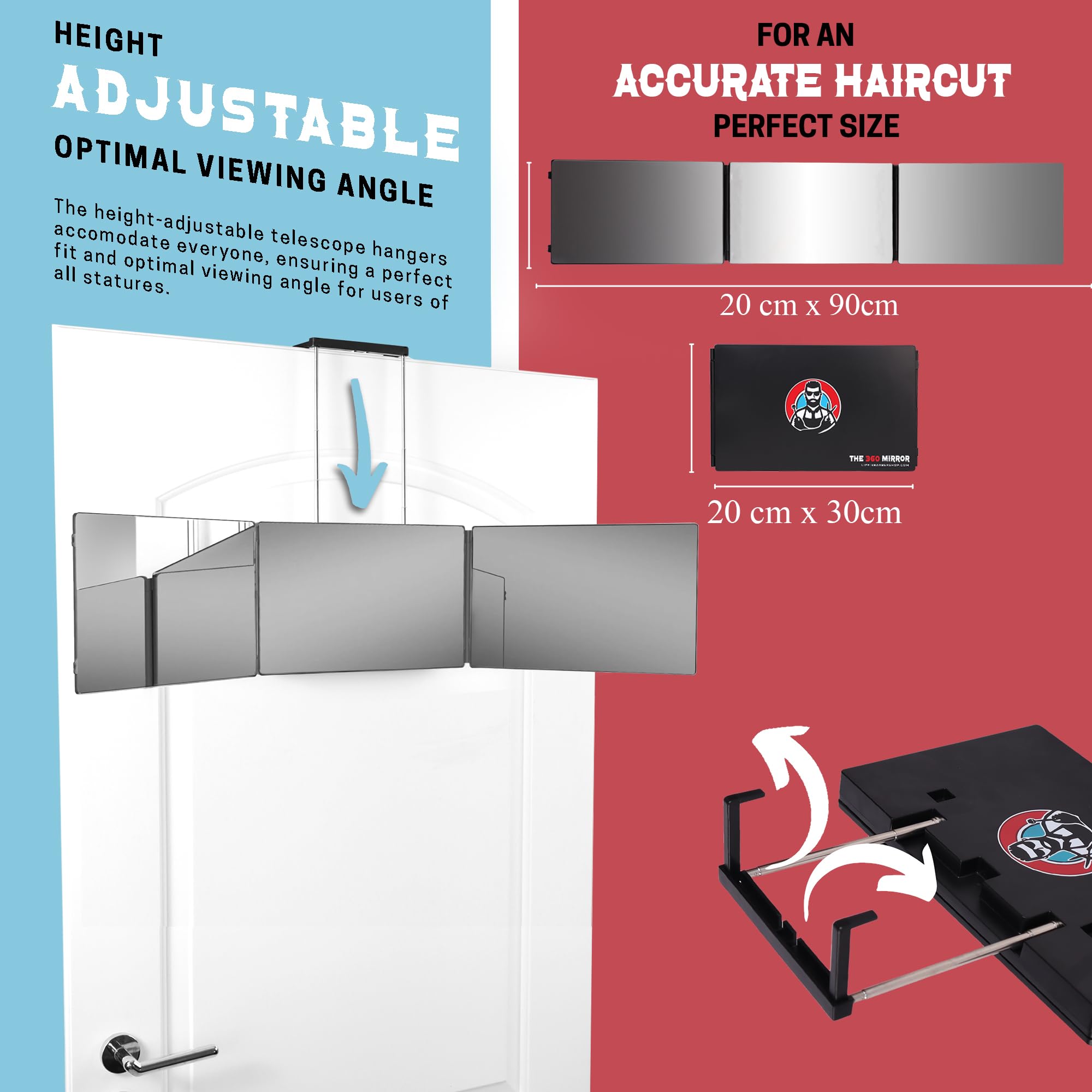 The 360 Mirror - 3 Way Adjustable Trifold Barber Mirror for Self Hair Cutting - Tri Fold Self Haircut System for Men and Women Braiding 🍁 All In One Marketplace Canada