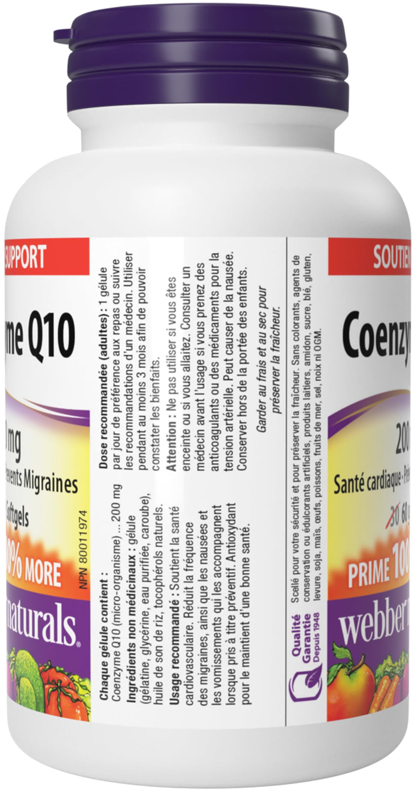 Webber Naturals Coenzyme Q10 (CoQ10) 200 mg, High Potency Antioxidant, Non-GMO, Gluten Free, 60 softgels, for Heart Health and Cellular Energy Production 🍁 All In One Marketplace Canada