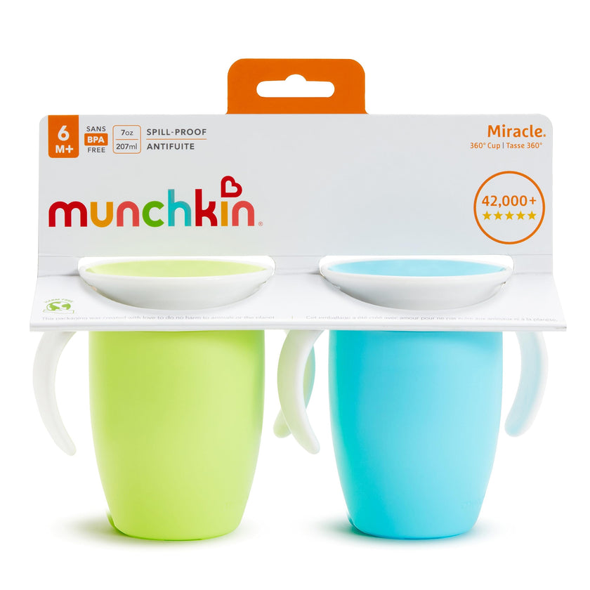 Munchkin Miracle 360˚ Trainer Cup, 7oz, 2Pk, Blue/Green, Blue, Green, 7 Ounce 🍁 All In One Marketplace Canada