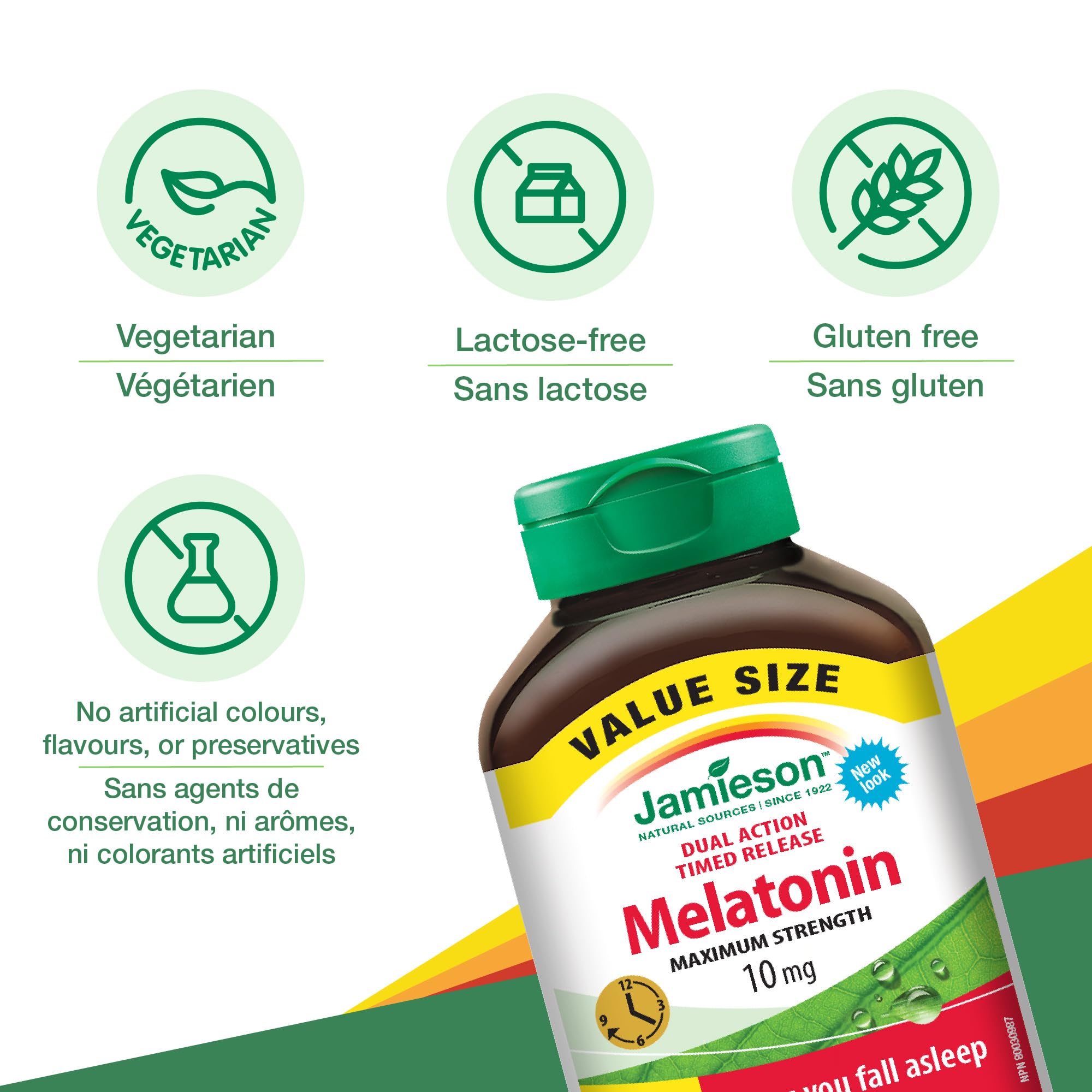 Jamieson Melatonin 10 mg Maximum Strength, 100 Bi-Layer Caplets, Dual-Action Timed Released, Improves Sleep Quality and Duration, Helps Reset the Body's Sleep-Wake Cycle. Vegetarian, Proudly Canadian 🍁 All In One Marketplace Canada