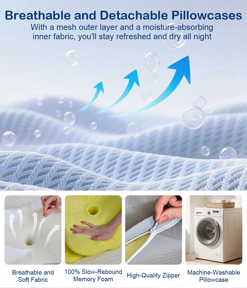 CosBed Cervical Neck Pillow, Ergonomic Memory Foam Pillows for Neck Pain Relief with Breathable Pillowcase, Contour Neck Support Pillow for Side Back Stomach Sleepers White 🍁 All In One Marketplace Canada