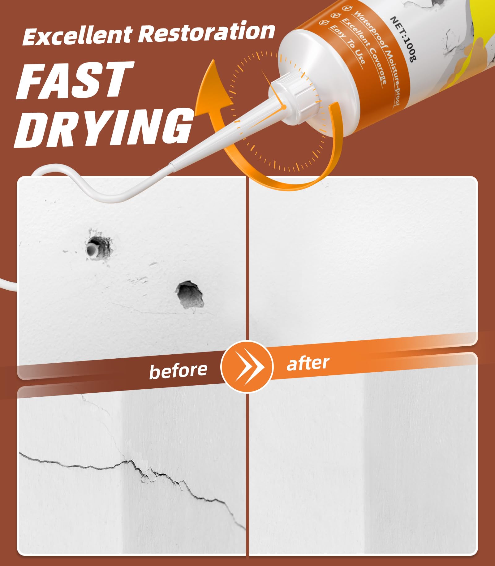Drywall Repair Kit, Spackle, Wall Hole Filler, 2 Pack Spackling with Putty Knife, Patch, Sandpaper, Small Wall Hole Repair Project for Walls, Plasterboard, Ceilings, Apartments Indoor Outdoor 🍁 All In One Marketplace Canada
