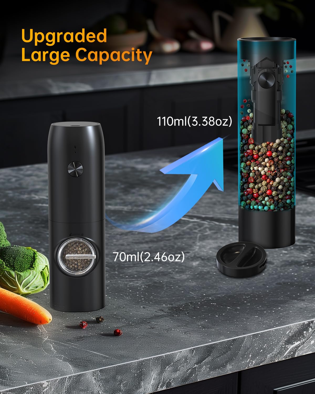 CIRCLE JOY Electric Salt and Pepper Grinder Set with Charging Base, Rechargeable Automatic Pepper Mill Grinder with Adjustable Coarseness, Easy Filling 110ml Large Capacity with Led for Home Kitchen 🍁 All In One Marketplace Canada
