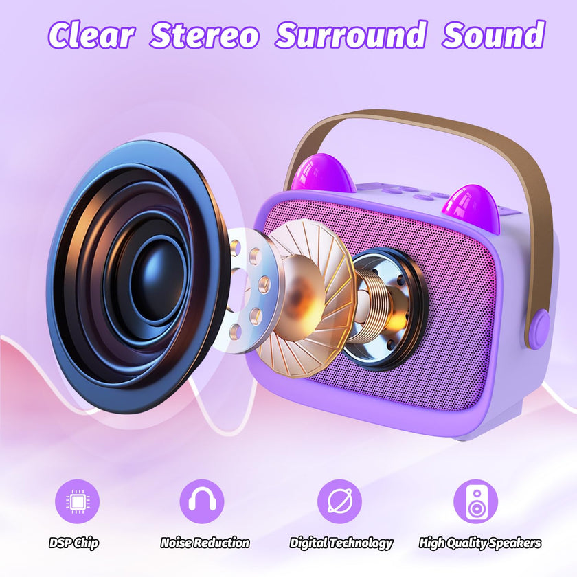 Mini Karaoke Machine Toys Gifts, Kids Portable Bluetooth Speaker with 2 Wireless Microphone and LED, Christmas Birthday Gift Idea for Girls Boys 3-12 + Year Old, Noisemaker Toys for Party (Purple) 🍁 All In One Marketplace Canada