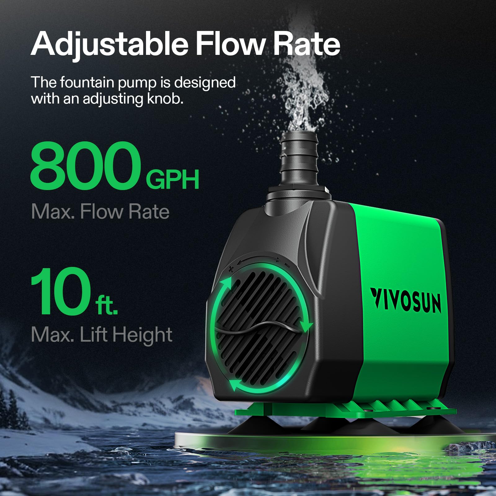 VIVOSUN 800GPH Submersible Pump(3000L/H, 24W), Ultra Quiet Water Pump with 10ft High Lift, Fountain Pump with 5ft Power Cord, 3 Nozzles for Fish Tank, Pond, Aquarium, Statuary, Hydroponics 🍁 All In One Marketplace Canada
