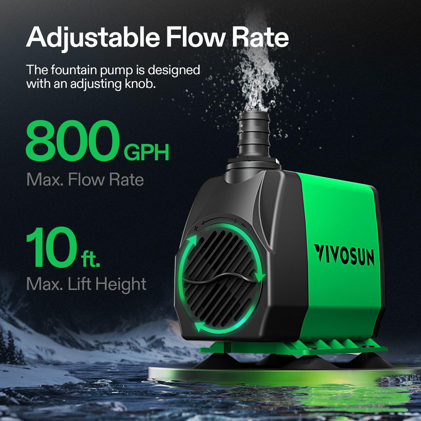 VIVOSUN 800GPH Submersible Pump(3000L/H, 24W), Ultra Quiet Water Pump with 10ft High Lift, Fountain Pump with 5ft Power Cord, 3 Nozzles for Fish Tank, Pond, Aquarium, Statuary, Hydroponics 🍁 All In One Marketplace Canada