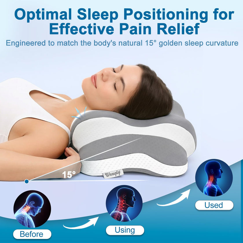 Sleep Apnea Pillow with Neck Pain & Snoring Relief -Orthopedic Cervical Pillow, Ergonomic Contour Memory Foam Pillow for Side,Back,Stomach Sleepers,Dreamers (Gray, Queen Size) 🍁 All In One Marketplace Canada