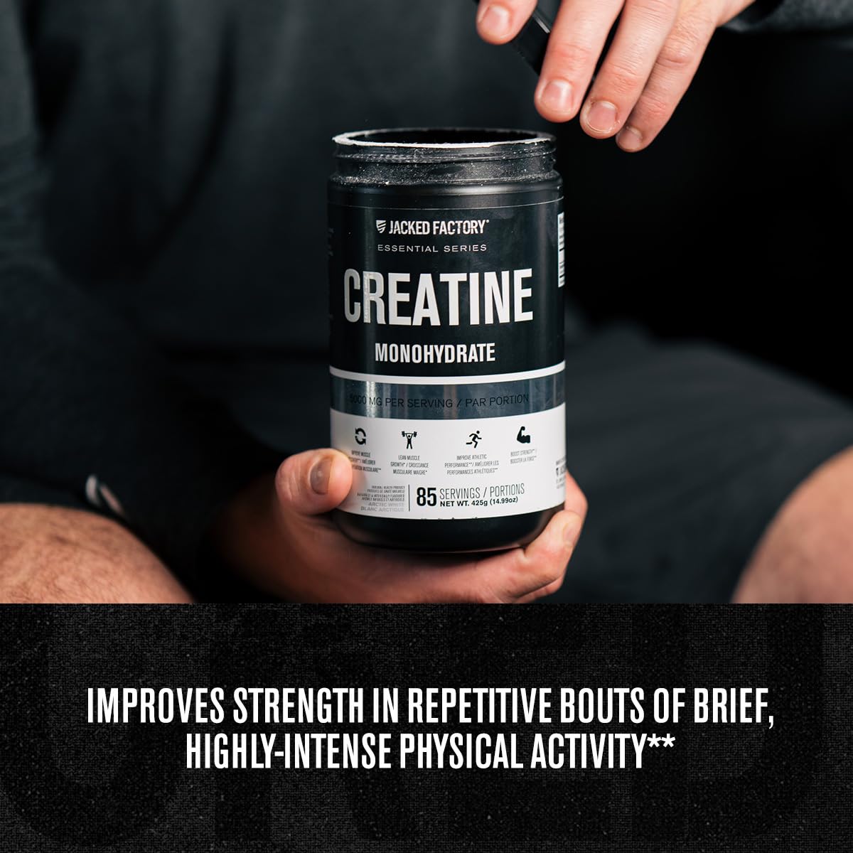 Jacked Factory Creatine Monohydrate Powder - Canadian-Owned Informed Choice Certified Supplement for Increased Muscle Mass*, Improved Strength, Power, & Performance** - 85 Servings, Arctic White 🍁 All In One Marketplace Canada