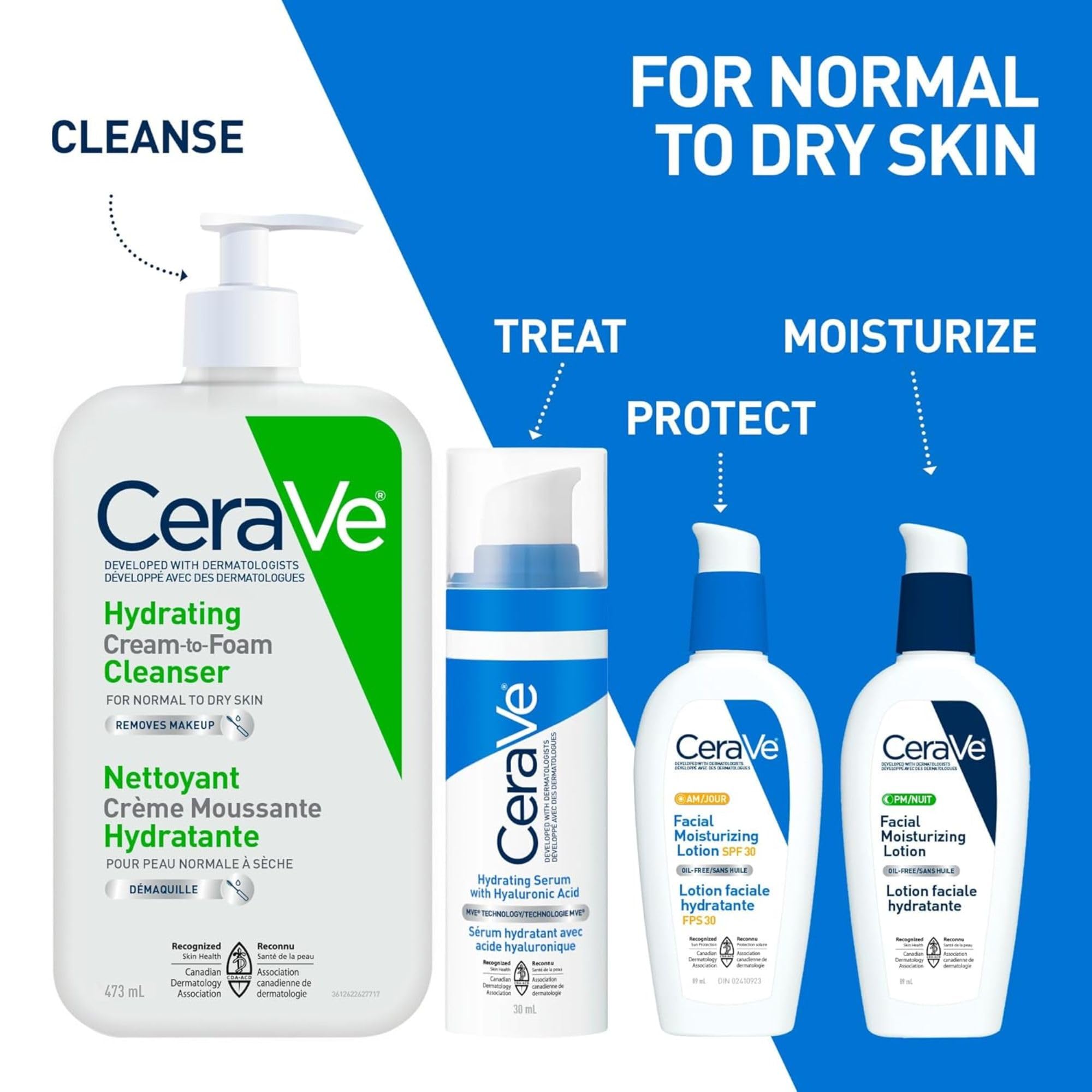 CeraVe Hydrating Cream-to-Foam Face Wash for Normal to Dry Skin, Face Cleanser with Hyaluronic Acid, Amino Acids & Ceramides, Gently Cleanses Skin, Fragrance-Free, Recommended by Dermatologists, 473mL 🍁 All In One Marketplace Canada