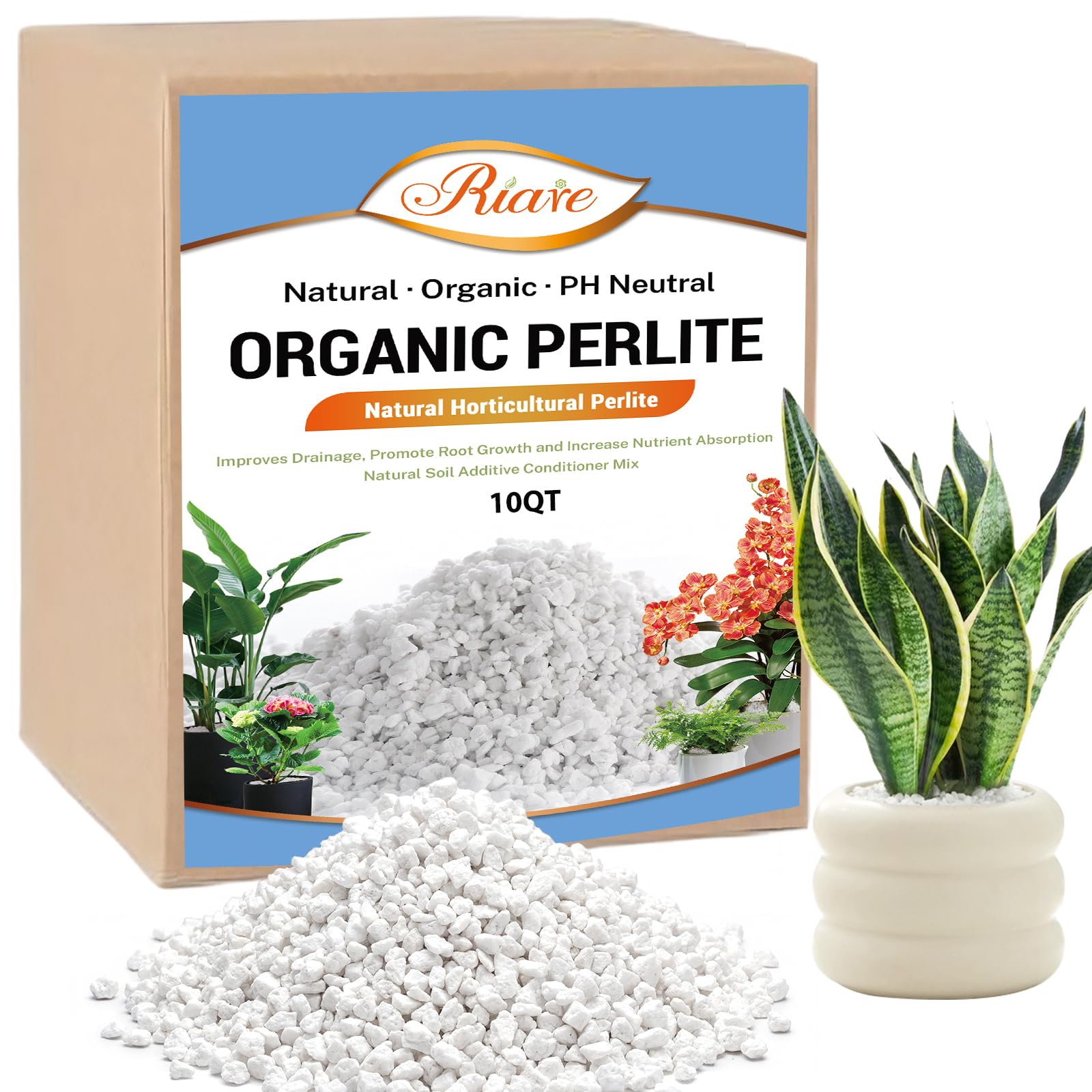 Riare 10 litres Organic Perlite for Plants - Horticultural Perlite Soil Amendment for Plants Potting Mix, Improve Root Growth, Drainage and Ventilation 🍁 All In One Marketplace Canada
