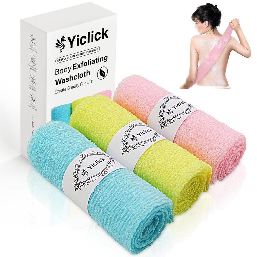 Yiclick Exfoliating Washcloth Towel, Exfoliating Body Scrubber, Back Scrubber Washer for Shower Bath, African Net Sponge Loofah Body Scrub Exfoliator, Exfoliating Cloth Brush Gloves (Blue+Yellow+Pink) 🍁 All In One Marketplace Canada