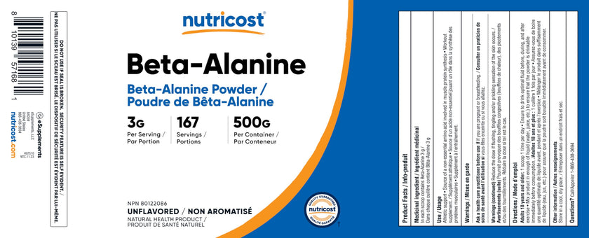 Nutricost Beta Alanine Powder (500 Grams) Unflavored - Pre-Workout Supplement, Non-GMO, Gluten-Free 🍁 All In One Marketplace Canada