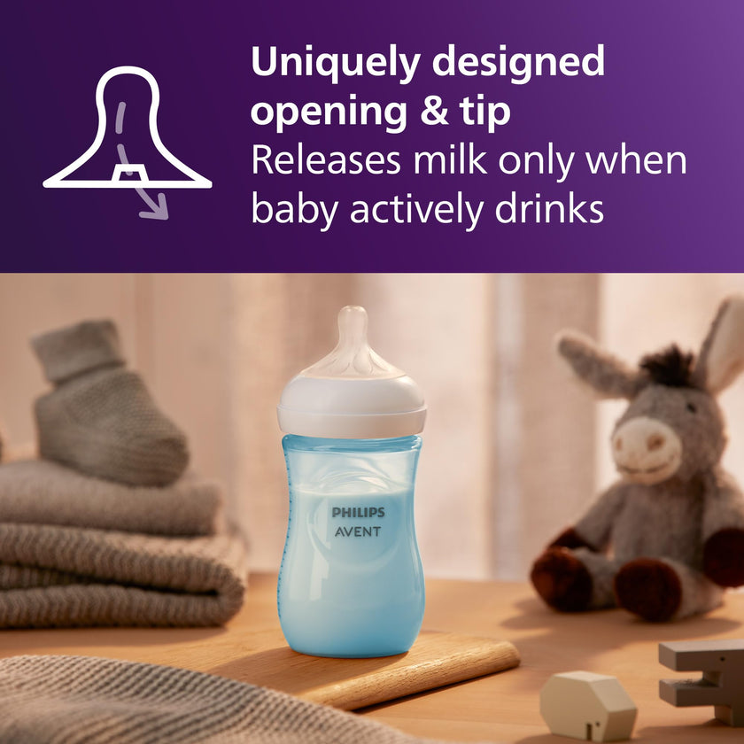 Philips Avent Natural Baby Bottles with Natural Response Nipples (Medium Flow, Flow 3), 9oz, Blue, 3-pack, SCY903/23 🍁 All In One Marketplace Canada