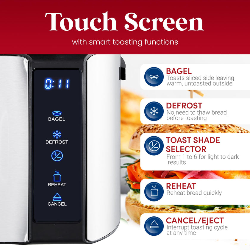 Elite Gourmet ECT5322 Long Slot 4 Slice Toaster, Countdown Timer, Bagel Function, 6 Toast Setting, Defrost, Cancel Function, Built-in Warming Rack, Extra Wide Slots for Bagels Waffles, Stainless Steel 🍁 All In One Marketplace Canada